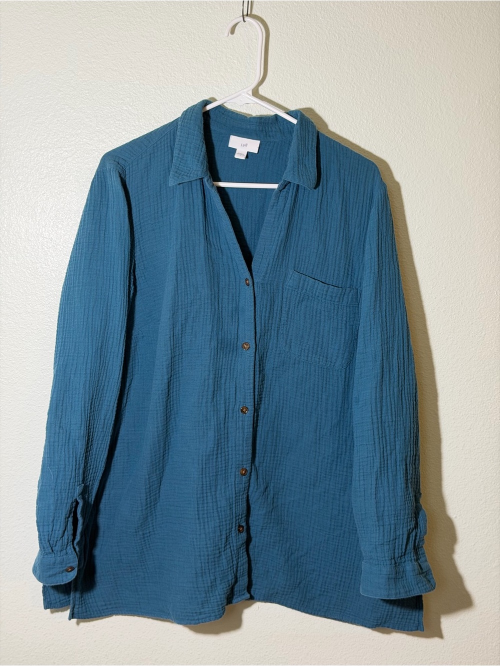 J.Crew Women’s Large Teal Double Gauze Cotton Button Down Shirt Long Sleeve